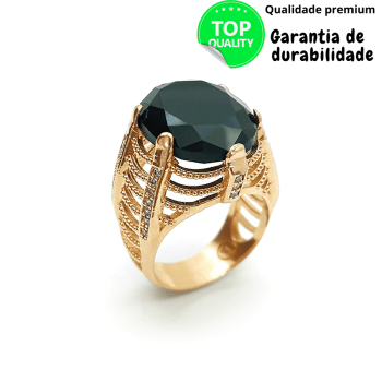 ANEL FOLHEADO 18K COM ZIRCONIAS E PEDRA 