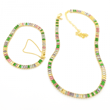 CONJUNTO RIVIERA PULSEIRA & COLAR MULTICOLORIDO